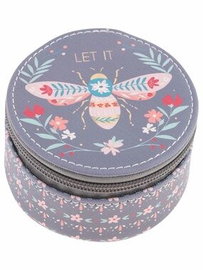 Karma Travel Bohemian Chic Floral 'Let It Bee' Round Jewelry/Misc Case NWT